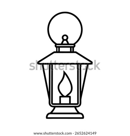 Handdrawn outline a lantern with a flame a circular handle on lamp light