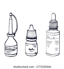 Hand-drawn outline medicine set. Vector illustration