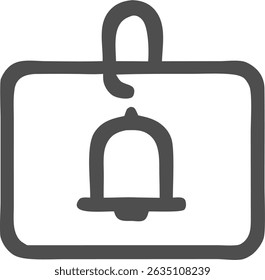 Handdrawn Outline Notification Bell Icon on a White Isolated Background