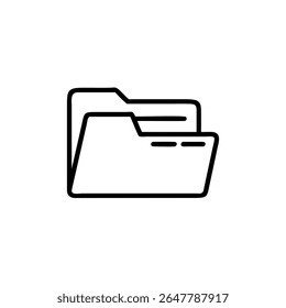 Handdrawn outline of an open folder icon with a file symbol on a background document