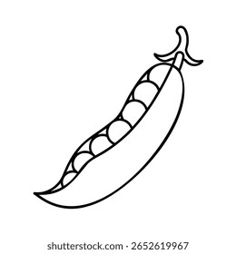 Desenho à mão esboça uma vagem de ervilha com ervilhas em um alimento vegetal