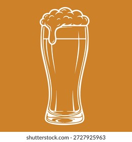 Esboço desenhado à mão de um copo de cerveja gelada refrescante para design de menu de bar e bar