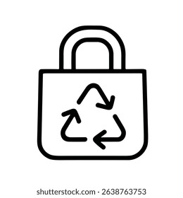 Handdrawn Outline Reusable Bag with Recycle Sign Environmental Concept Icon