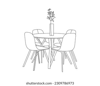 Hand-Drawn Outline of Rustic Restaurant Furniture with white background