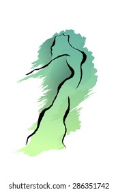 Hand-Drawn Outline Silhouette of Dancing Girl Ink on Watercolor