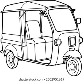 Hand-Drawn Outline of Traditional Tuk Tuk Rickshaw