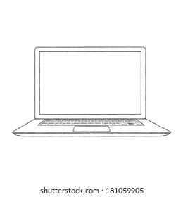 Hand-drawn outlined laptop vector illustration