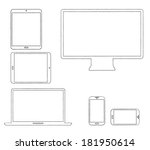 Hand-drawn outlined modern electronic devices vector illustration