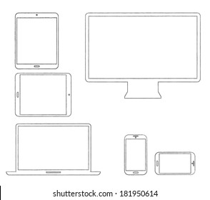 Hand-drawn outlined modern electronic devices vector illustration