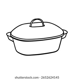 Handdrawn an oval casserole dish with lid handle on graphic
