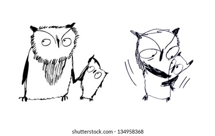 hand-drawn owls