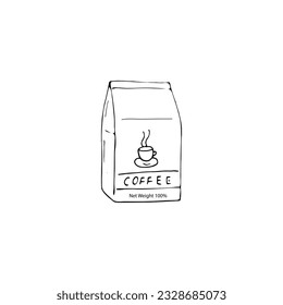 Hand-drawn pack of coffee. Isolated Beverage icon on white background