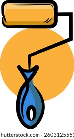 Hand-drawn paint roller illustration, colored icon	