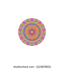 Hand-drawn Painted colorful mandala pattern flower Isolated on white background