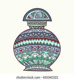 Hand-drawn and painted decorative bottle. Style zentangl.
Vector graphics.
