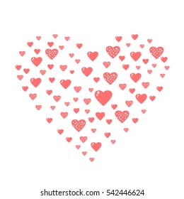 Hand-drawn painted pink hearts, element for your design