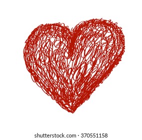 Hand-drawn painted red heart, vector element for your design
