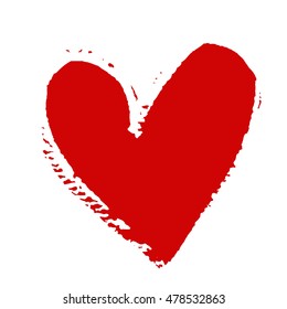 Hand-drawn painted red heart, vector element for your design.