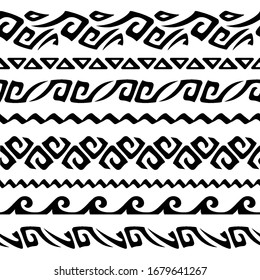Hand-drawn Painted Seamless Pattern. Illustration for Tribal Design. Black and White Colors. For Invitation, Web, Textile, and Wallpaper