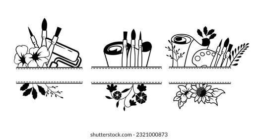 Hand-drawn painting logo design. Painting tools vector illustration.