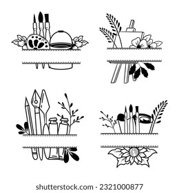 Hand-drawn painting logo design. Painting tools vector illustration.