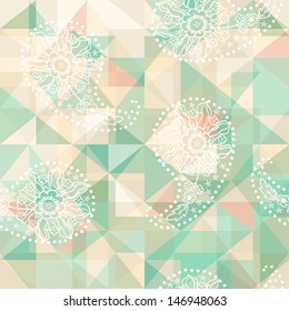 Hand-Drawn paisley abstract pattern on geometric background. Vector illustration.