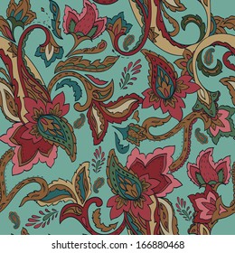 Hand-drawn paisley background. Seamless pattern