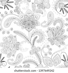 Hand-drawn paisley pattern. Ethnic design. Seamless background