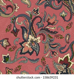 Hand-drawn paisley pattern. Ethnic design. Seamless background