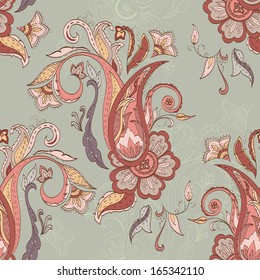 Hand-drawn paisley pattern. Floral  background. Vector illustration