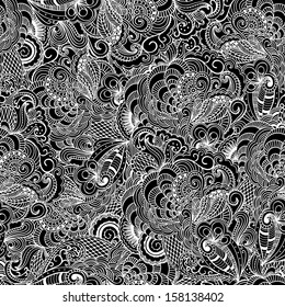 Patrón paisley dibujado a mano. Fondo monocromo transparente
