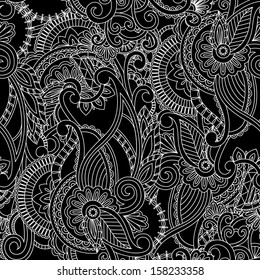 Hand-drawn paisley pattern. Monochrome seamless background