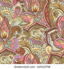 Hand-drawn paisley pattern. Seamless background