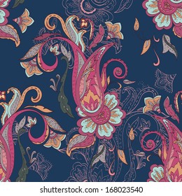 Hand-drawn paisley. Seamless background