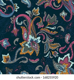 Hand-drawn paisley. Seamless background