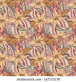 Hand-drawn paisley. Seamless background. Colored pattern