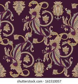 Hand-drawn paisley. Seamless background, vector illustration