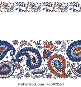 Hand-drawn paisley seamless pattern . Multicolor ornament on white background. Vector illustration.