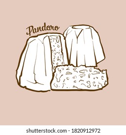 Hand-drawn Pandoro bread illustration. Holiday bread, usually known in Italy. Vector drawing series.