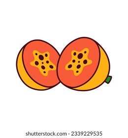 Papayas dibujadas a mano sobre un fondo transparente. Ilustración vectorial aislada de frutos jugosos