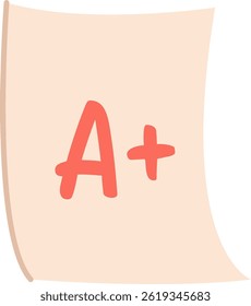 A hand-drawn paper shows a big red A plus grade.  This cheerful image is ideal for educational projects. Cartoon Vector Illustration.