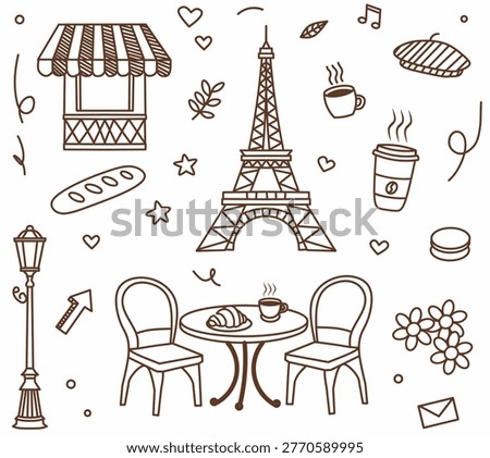 Hand-Drawn Paris Street Cafe and Eiffel Tower Doodle Collection