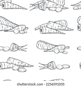  Hand-drawn parsnip (Pastinaca sativa). Vector seamless pattern 