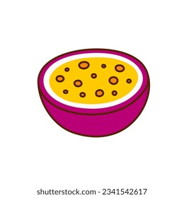 Hand-drawn passion fruit on a transparent background. Isolated vector illustration of half passion fruit
