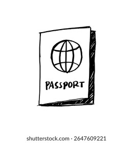 Hand-Drawn Passport Doodle Vector – Black and White Travel Sketch Icon