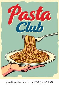 Estampado de pasta dibujado a mano, perfecto para un póster de Pasta Club. Arte moderno del comedor y Descarga digital, ideal para los amantes de la pasta y la decoración de la pared de la cocina. Impresión de comida retro para los entusiastas culinarios.