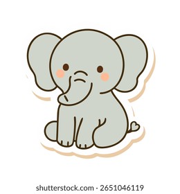 Hand-drawn pastel elephant in kawaii style, with soft tones and cute round shapes