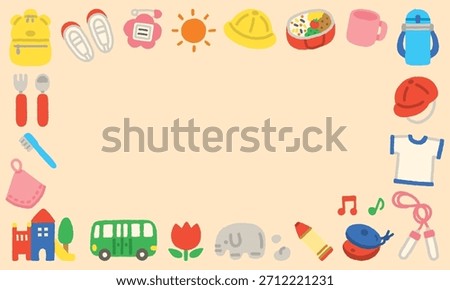 Hand-drawn Pastel Kindergarten Horizontal Border with School-Themed Icons
