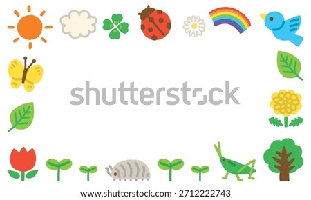 Hand-drawn Pastel Nature and Creatures Horizontal Frame