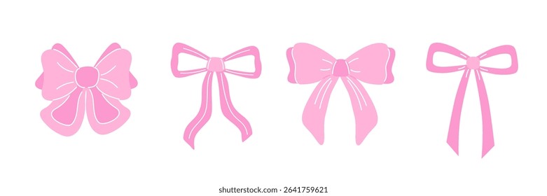 Hand-drawn pastel pink ribbon bows vector collection. Ideal for wrapping, banners, and textiles.